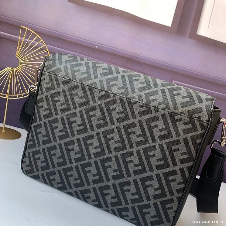 Vintage HOT Black Motif In Fendi Messenger Fabric Bag Large FF 0805